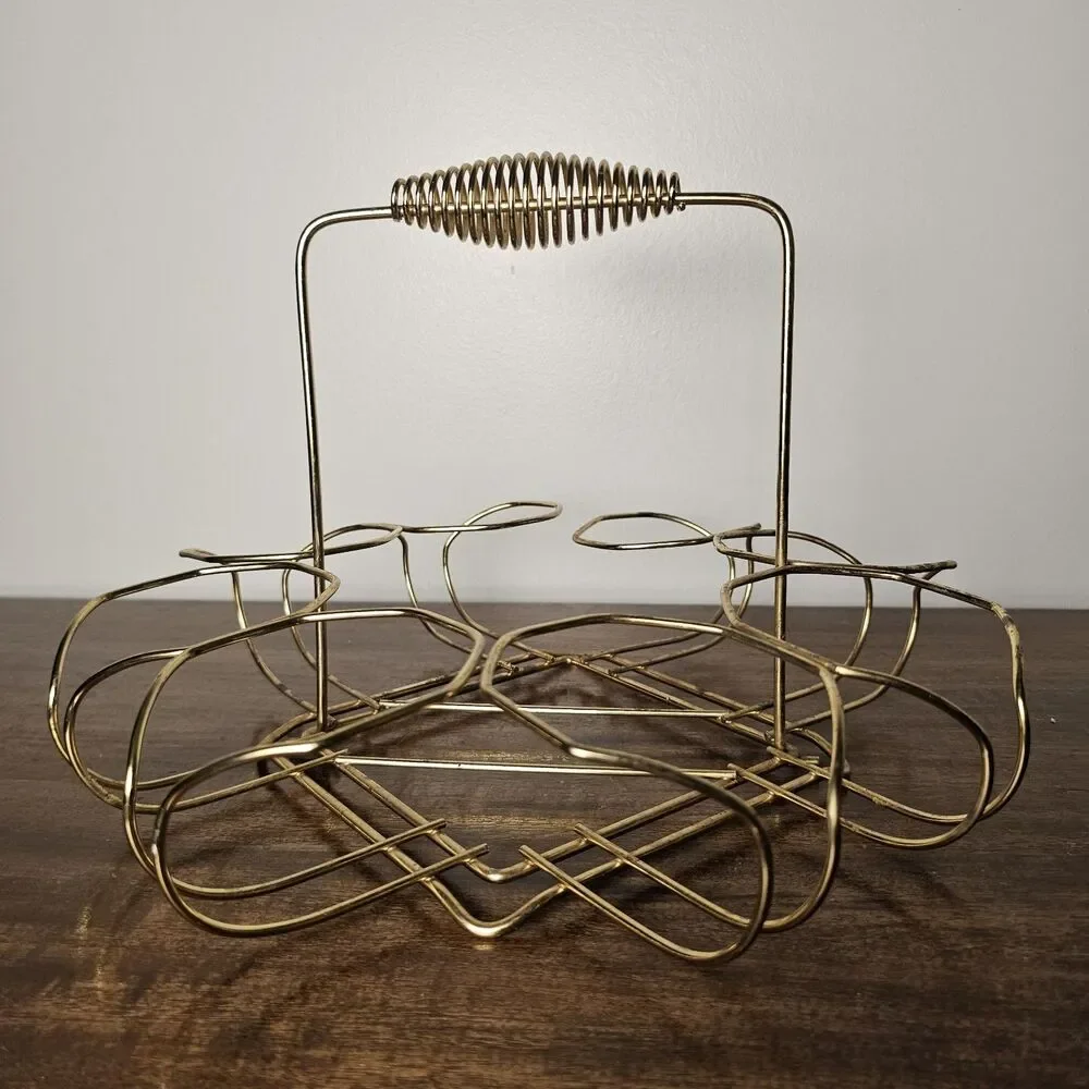 Vintage Mid-Century Modern Gold Metal Barware Caddy 8 Cocktail Glass Carrier